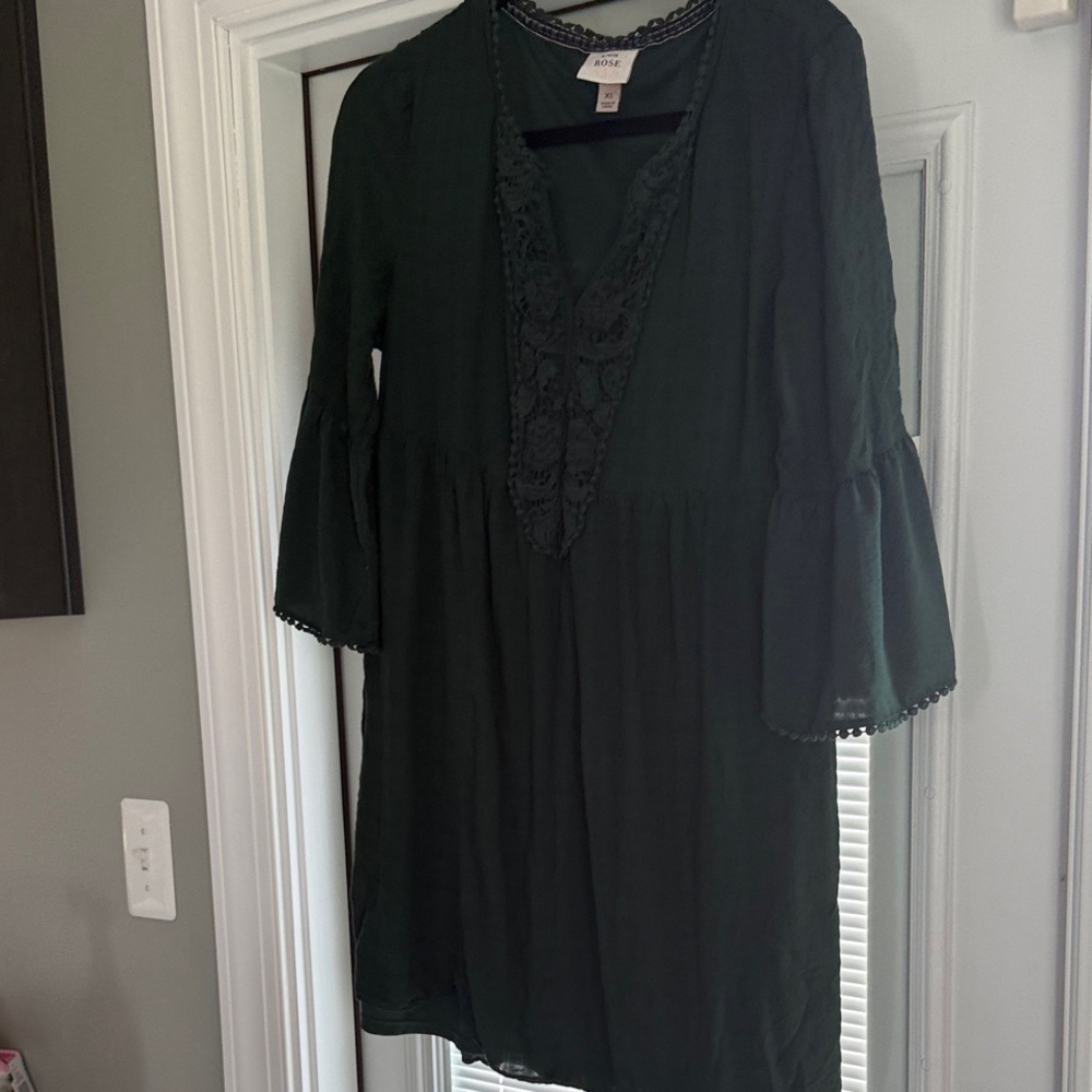 Knox Rose Dark Green V-Neck Crochet Mini Dress
